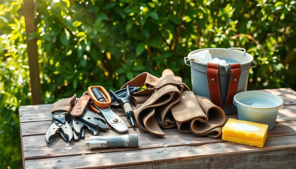 cleaning garden tool belts