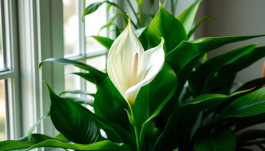 peace lily blooming indoor plants