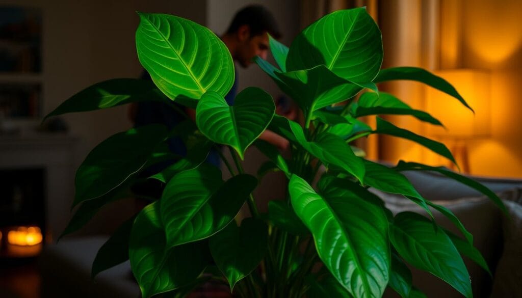 philodendron plant in low light environment