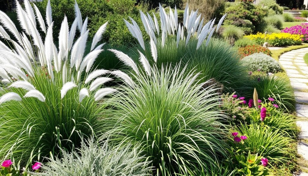 Ornamental grasses in a garden