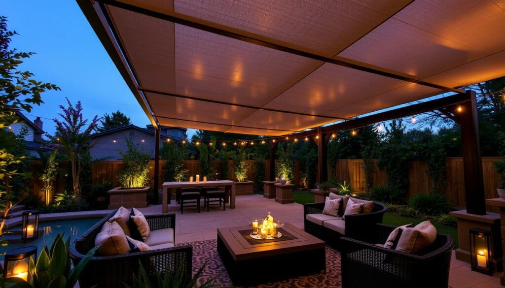 Outdoor living area with shade structure