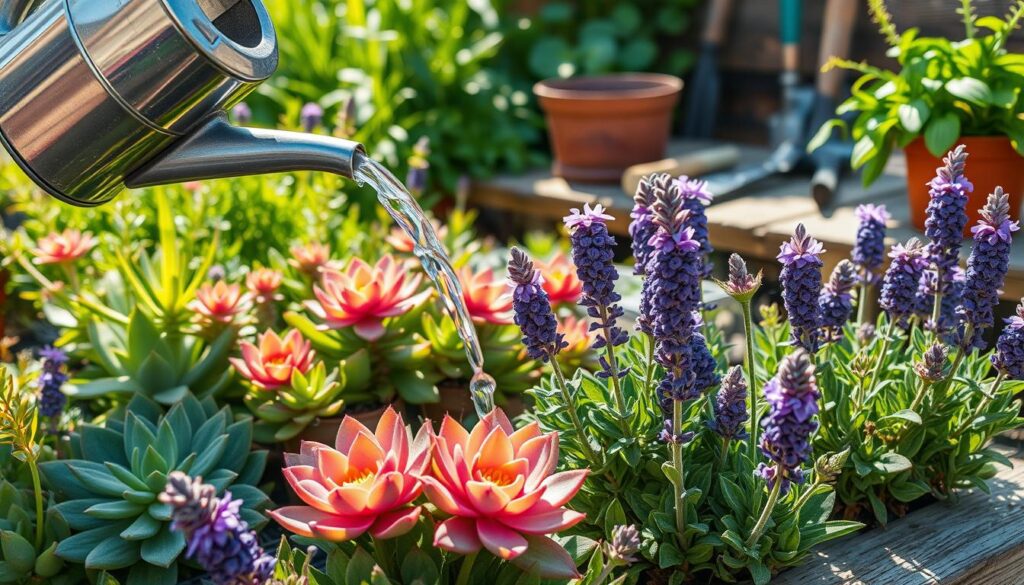 Watering Succulents and Lavender