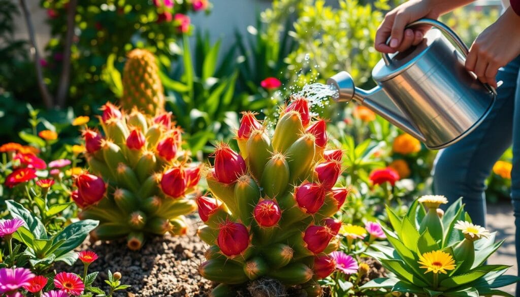 Watering dragon fruit cactus