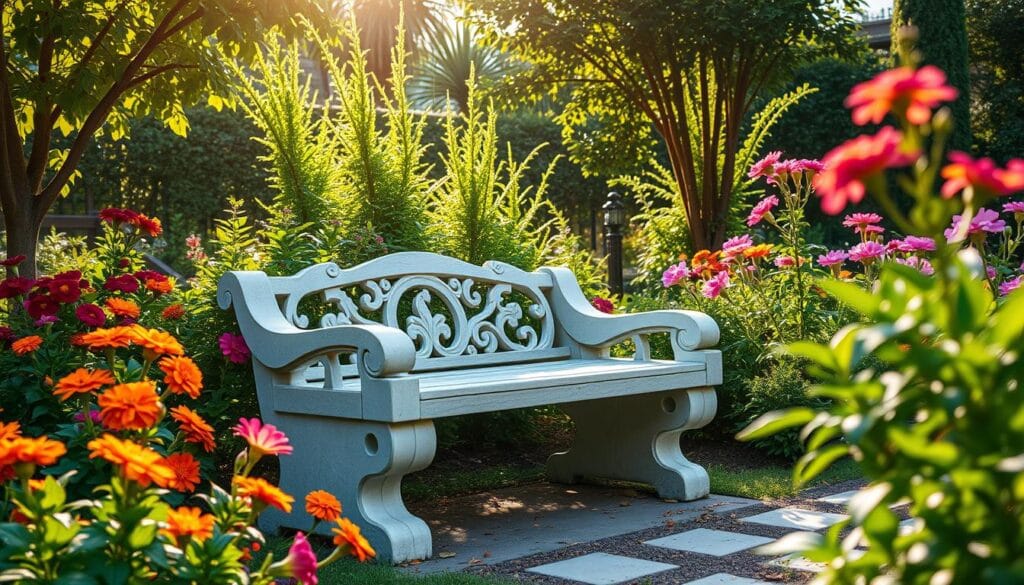 concrete garden bench