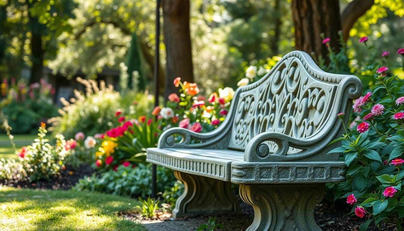 concrete garden bench