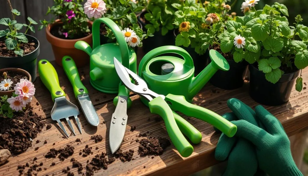 green garden tools