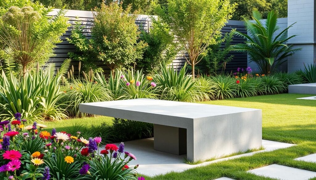 modern concrete garden bench