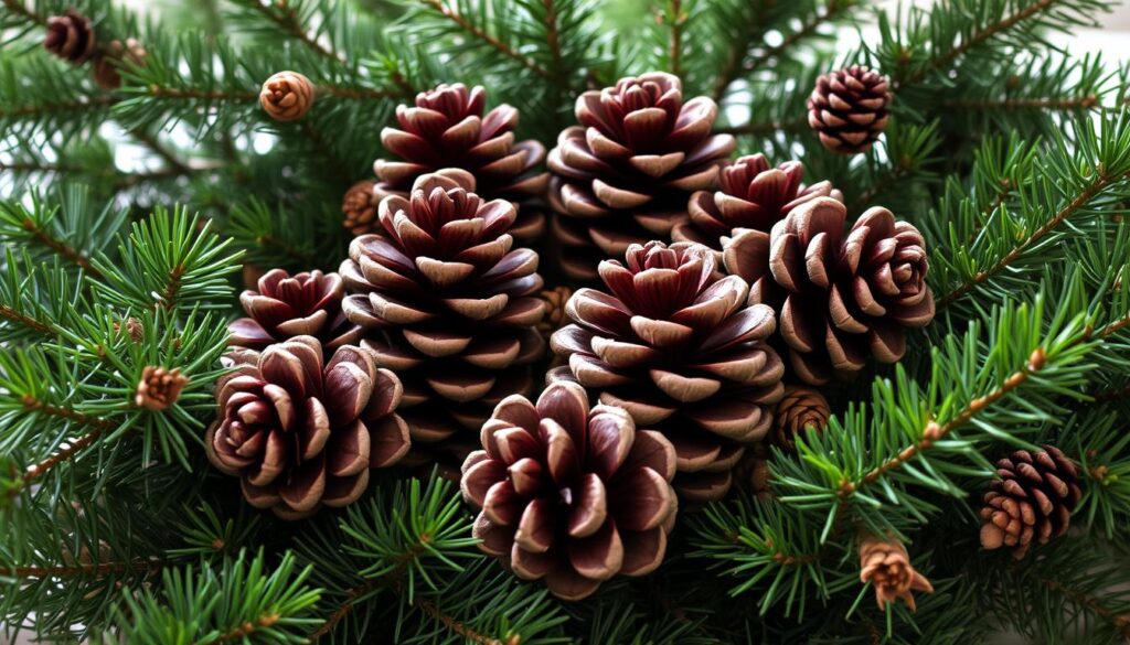 pine cones and evergreen boughs