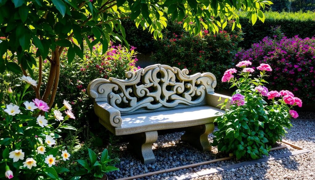 stone garden bench placement